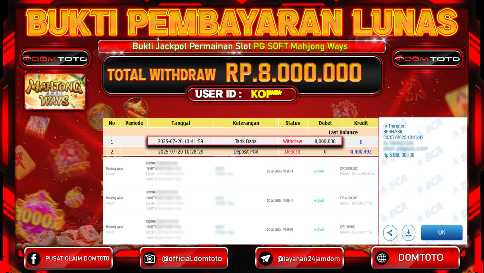 JACKPOT SLOT MAHJONG WAYS 20  JULI 2025
